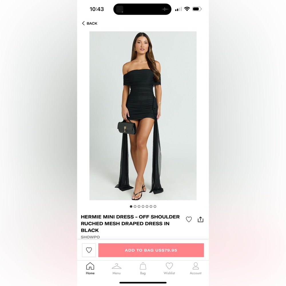 Showpo Black Off Shoulder Ruched Mini Dress - Picture 4 of 5